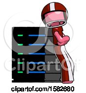 Poster, Art Print Of Pink Football Player Man Resting Against Server Rack Viewed At Angle