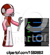 Poster, Art Print Of Pink Football Player Man Server Administrator Doing Repairs