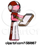 Poster, Art Print Of Pink Football Player Man Using Clipboard And Pencil