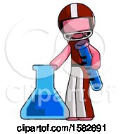 Pink Football Player Man Holding Test Tube Beside Beaker Or Flask