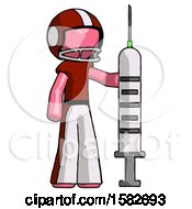 Poster, Art Print Of Pink Football Player Man Holding Large Syringe