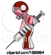 Poster, Art Print Of Pink Football Player Man Using Syringe Giving Injection