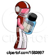 Pink Football Player Man Holding Glass Medicine Bottle