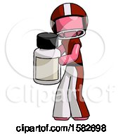 Poster, Art Print Of Pink Football Player Man Holding White Medicine Bottle