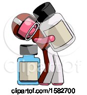 Poster, Art Print Of Pink Football Player Man Holding Large White Medicine Bottle With Bottle In Background