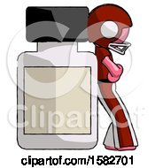 Poster, Art Print Of Pink Football Player Man Leaning Against Large Medicine Bottle