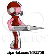 Pink Football Player Man Walking With Large Thermometer