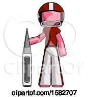 Poster, Art Print Of Pink Football Player Man Standing With Large Thermometer