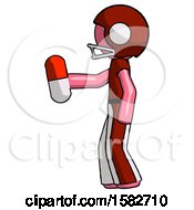 Poster, Art Print Of Pink Football Player Man Holding Red Pill Walking To Left