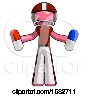 Poster, Art Print Of Pink Football Player Man Holding A Red Pill And Blue Pill