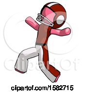 Poster, Art Print Of Pink Football Player Man Running Away In Hysterical Panic Direction Left