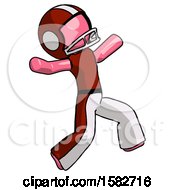 Poster, Art Print Of Pink Football Player Man Running Away In Hysterical Panic Direction Right