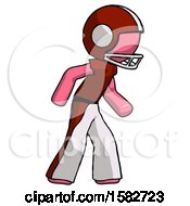 Poster, Art Print Of Pink Football Player Man Suspense Action Pose Facing Right