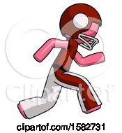 Poster, Art Print Of Pink Football Player Man Running Fast Right