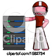 Poster, Art Print Of Pink Football Player Man With Server Rack Leaning Confidently Against It