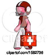 Pink Football Player Man Walking With Medical Aid Briefcase To Left