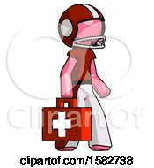 Poster, Art Print Of Pink Football Player Man Walking With Medical Aid Briefcase To Right