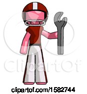 Pink Football Player Man Holding Wrench Ready To Repair Or Work