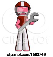 Poster, Art Print Of Pink Football Player Man Holding Large Wrench With Both Hands