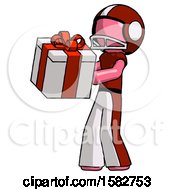 Poster, Art Print Of Pink Football Player Man Presenting A Present With Large Red Bow On It