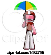 Poster, Art Print Of Pink Football Player Man Holding Umbrella Rainbow Colored