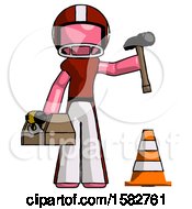 Poster, Art Print Of Pink Football Player Man Under Construction Concept Traffic Cone And Tools