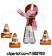 Pink Football Player Man Standing By Traffic Cones Waving