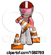 Poster, Art Print Of Pink Football Player Man Holding A Traffic Cone