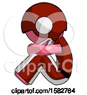 Poster, Art Print Of Pink Football Player Man Sitting With Head Down Facing Sideways Left