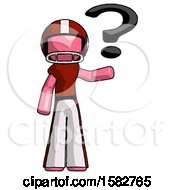 Poster, Art Print Of Pink Football Player Man Holding Question Mark To Right