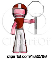 Poster, Art Print Of Pink Football Player Man Holding Stop Sign