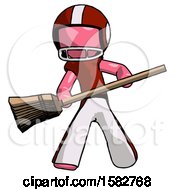 Pink Football Player Man Broom Fighter Defense Pose