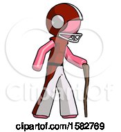 Poster, Art Print Of Pink Football Player Man Walking With Hiking Stick