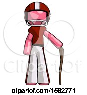 Poster, Art Print Of Pink Football Player Man Standing With Hiking Stick