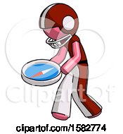 Poster, Art Print Of Pink Football Player Man Walking With Large Compass