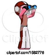 Poster, Art Print Of Pink Football Player Man Looking Through Binoculars To The Right