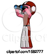 Poster, Art Print Of Pink Football Player Man Looking Through Binoculars To The Left