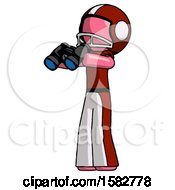Poster, Art Print Of Pink Football Player Man Holding Binoculars Ready To Look Left