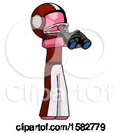 Poster, Art Print Of Pink Football Player Man Holding Binoculars Ready To Look Right