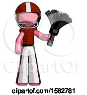 Poster, Art Print Of Pink Football Player Man Holding Feather Duster Facing Forward