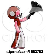 Poster, Art Print Of Pink Football Player Man Dusting With Feather Duster Upwards