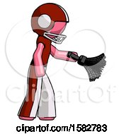 Poster, Art Print Of Pink Football Player Man Dusting With Feather Duster Downwards
