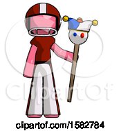 Poster, Art Print Of Pink Football Player Man Holding Jester Staff