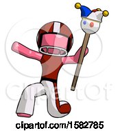 Poster, Art Print Of Pink Football Player Man Holding Jester Staff Posing Charismatically