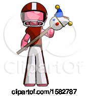 Poster, Art Print Of Pink Football Player Man Holding Jester Diagonally