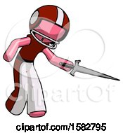 Poster, Art Print Of Pink Football Player Man Sword Pose Stabbing Or Jabbing