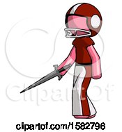 Poster, Art Print Of Pink Football Player Man With Sword Walking Confidently