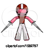 Poster, Art Print Of Pink Football Player Man Two Sword Defense Pose