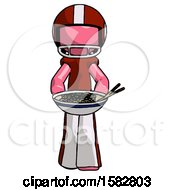 Poster, Art Print Of Pink Football Player Man Serving Or Presenting Noodles