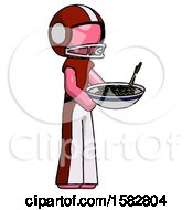 Pink Football Player Man Holding Noodles Offering To Viewer